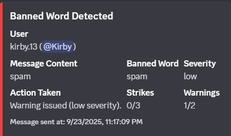 Banned Word Logging Screenshot
